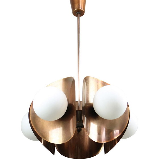 Image 1 of Lustre vintage en cuivre et laiton, Italie 1970