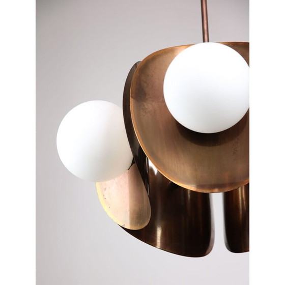 Image 1 of Lustre vintage en cuivre et laiton, Italie 1970
