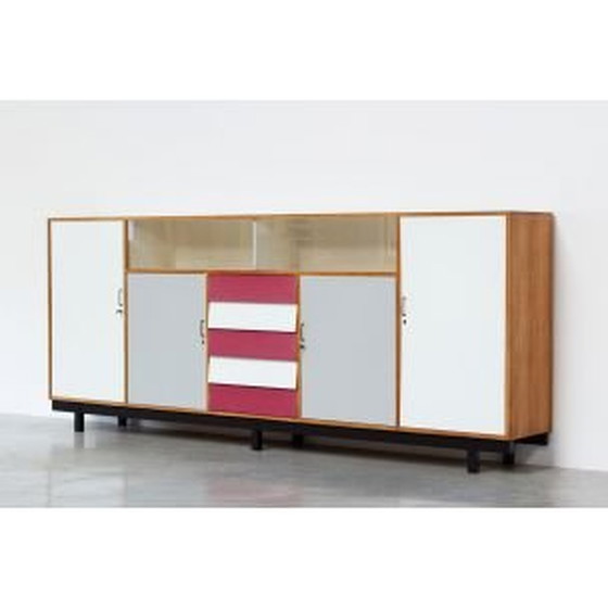Image 1 of Buffet vintage en hêtre et formica rouge, 1950-1960