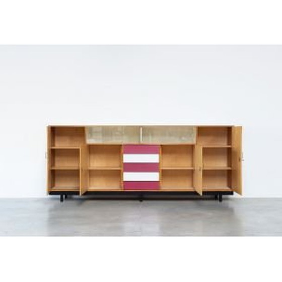 Image 1 of Buffet vintage en hêtre et formica rouge, 1950-1960