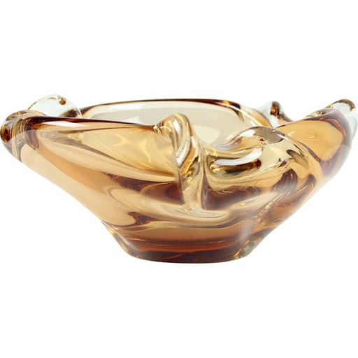 Bol vintage en verre ambré par Jan Beranek pour Skrdlovice, Tchécoslovaquie 1960