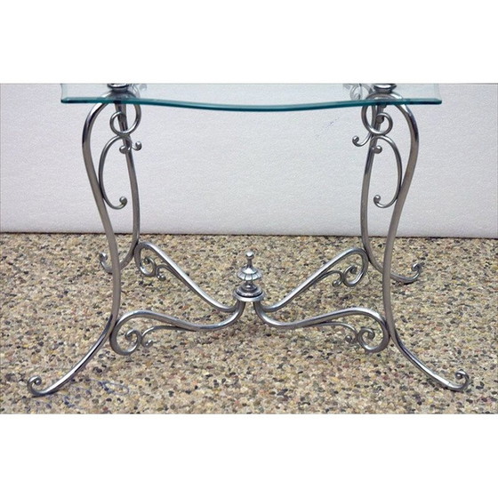 Image 1 of Table basse vintage à deux niveaux en laiton chromé et cristal, Italie 1950