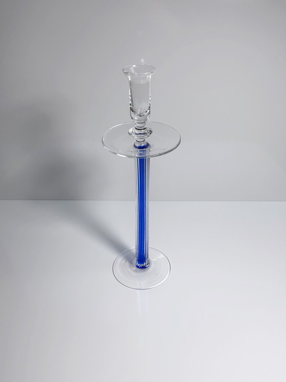 Image 1 of Vintage Verre Bougeoir Ivv Italie Postmodern Industria Vetraria Valdarnese Ultramarin Bleu 80Er 90Er Memphis Milano