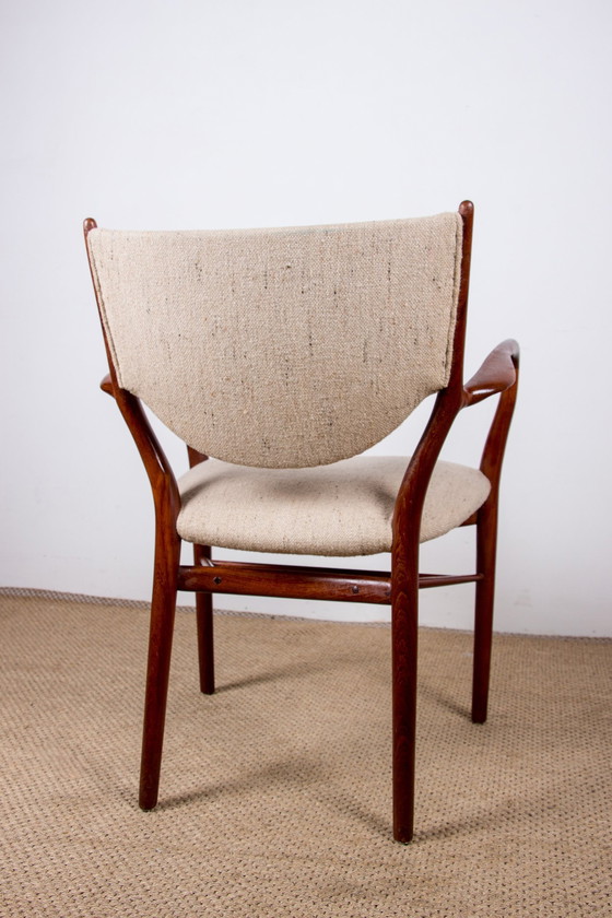Image 1 of Fauteuil Danois En Teck Et Tissu Modèle Bo-72 Par Finn Jhul Pour Bovirke 1946.