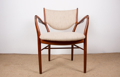 Fauteuil Danois En Teck Et Tissu Modèle Bo-72 Par Finn Jhul Pour Bovirke 1946.