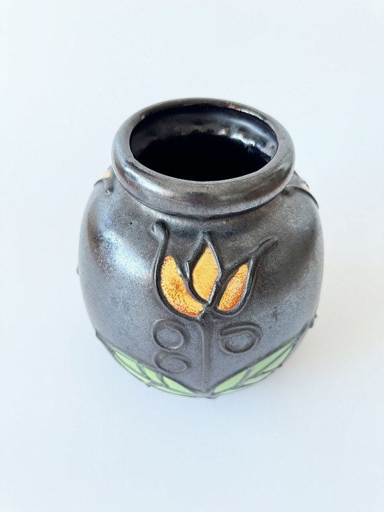 Image 1 of Scheurich 284-19, Fat Lava Vase en céramique, décor fleurs, forme ventrale, 1960Er, Mid Century Modern, West Germany Pottery