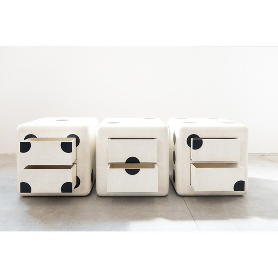 Image 1 of Ensemble de 3 cubes dado vintage en bois de hêtre avec roues et deux tiroirs, Italie 1980