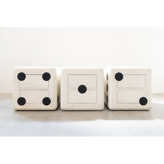 Image 1 of Ensemble de 3 cubes dado vintage en bois de hêtre avec roues et deux tiroirs, Italie 1980