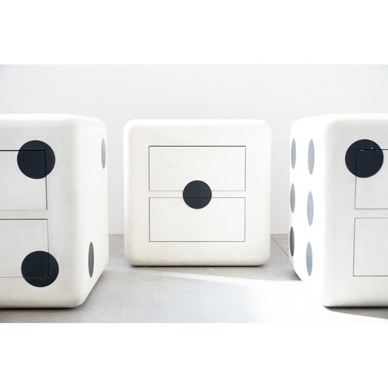 Image 1 of Ensemble de 3 cubes dado vintage en bois de hêtre avec roues et deux tiroirs, Italie 1980