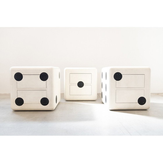 Image 1 of Ensemble de 3 cubes dado vintage en bois de hêtre avec roues et deux tiroirs, Italie 1980