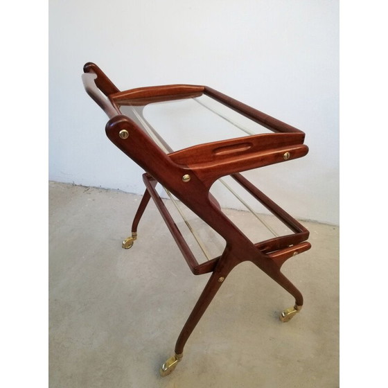 Image 1 of Chariot de bar vintage en bois avec plateaux coulissants par Cesare Lacca, 1950