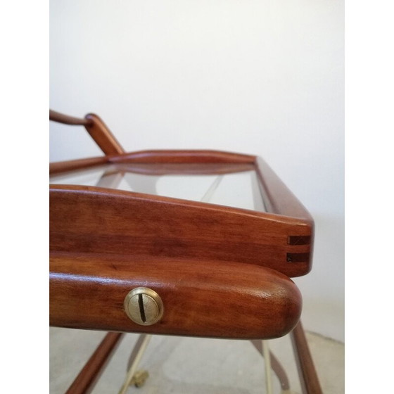 Image 1 of Chariot de bar vintage en bois avec plateaux coulissants par Cesare Lacca, 1950