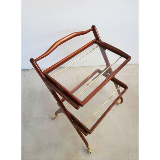 Image 1 of Chariot de bar vintage en bois avec plateaux coulissants par Cesare Lacca, 1950