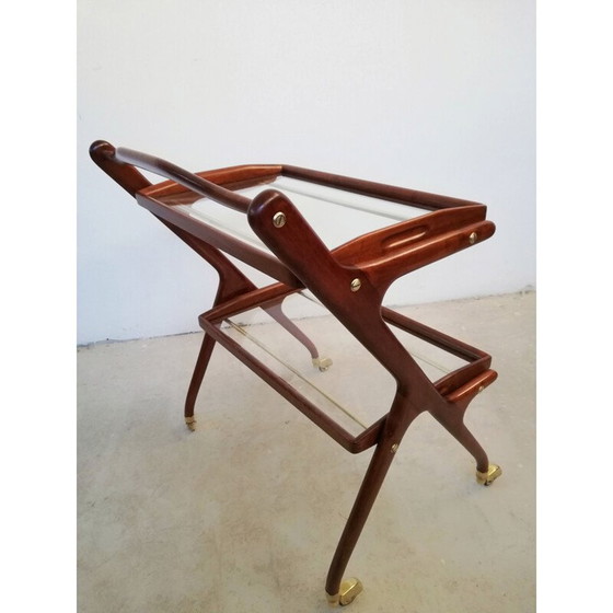 Image 1 of Chariot de bar vintage en bois avec plateaux coulissants par Cesare Lacca, 1950