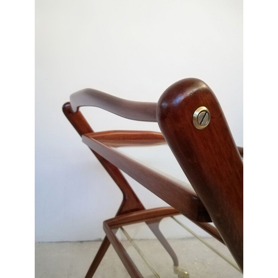 Image 1 of Chariot de bar vintage en bois avec plateaux coulissants par Cesare Lacca, 1950