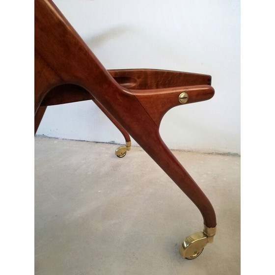 Image 1 of Chariot de bar vintage en bois avec plateaux coulissants par Cesare Lacca, 1950