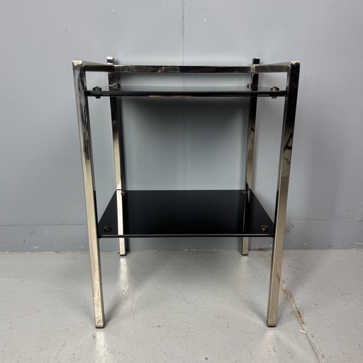 Table d'appoint Mid Century Verre noir/Chrome