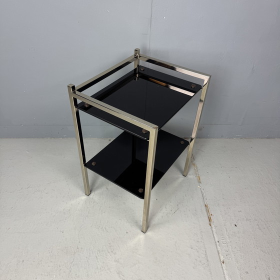 Image 1 of Table d'appoint Mid Century Verre noir/Chrome