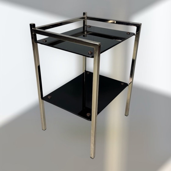 Image 1 of Table d'appoint Mid Century Verre noir/Chrome