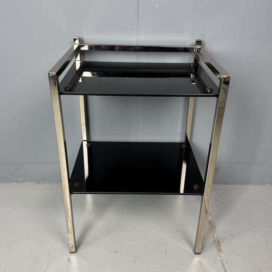 Image 1 of Table d'appoint Mid Century Verre noir/Chrome