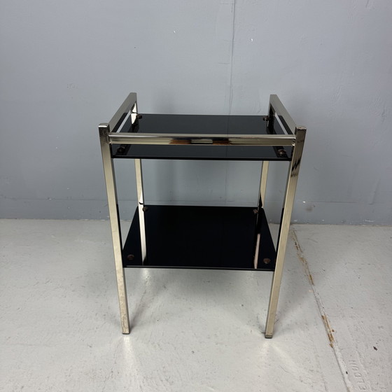 Image 1 of Table d'appoint Mid Century Verre noir/Chrome