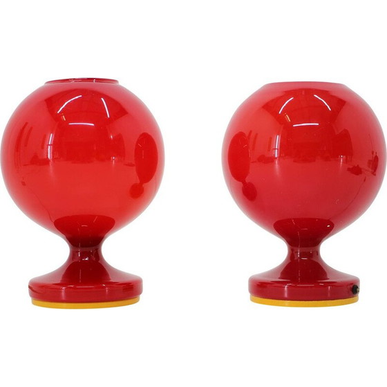 Image 1 of Paire de lampes de table 60w en verre rouge par Stepan Tabery 1960
