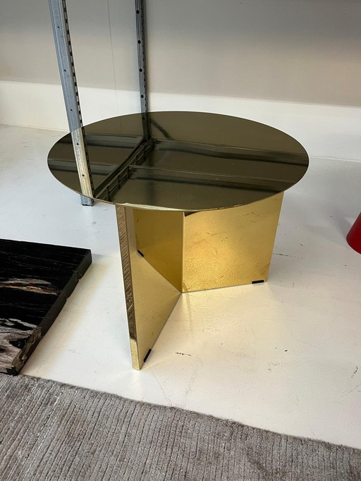 Hay Slit Round Brass Side Table Gold