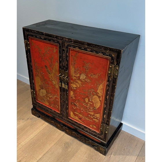 Image 1 of Armoire vintage en bois laqué avec vues chinoises