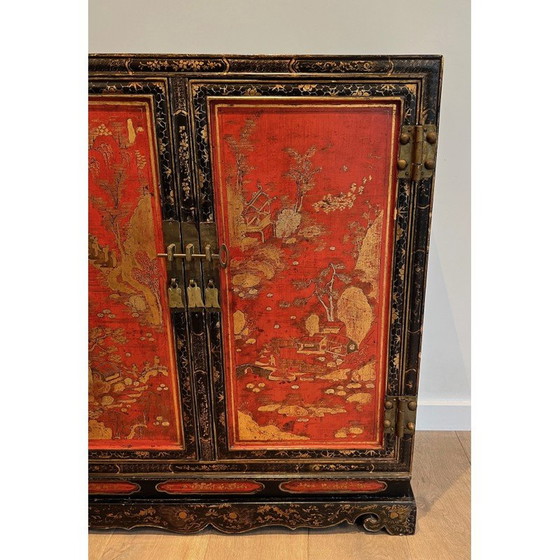 Image 1 of Armoire vintage en bois laqué avec vues chinoises