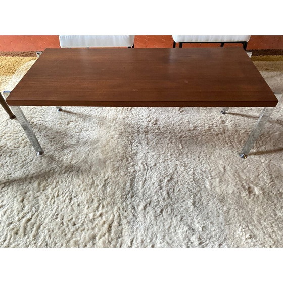 Image 1 of Table basse vintage en métal chromé et teck dans le style de Knoll, 1970