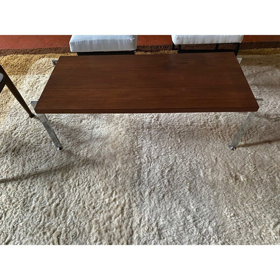 Image 1 of Table basse vintage en métal chromé et teck dans le style de Knoll, 1970