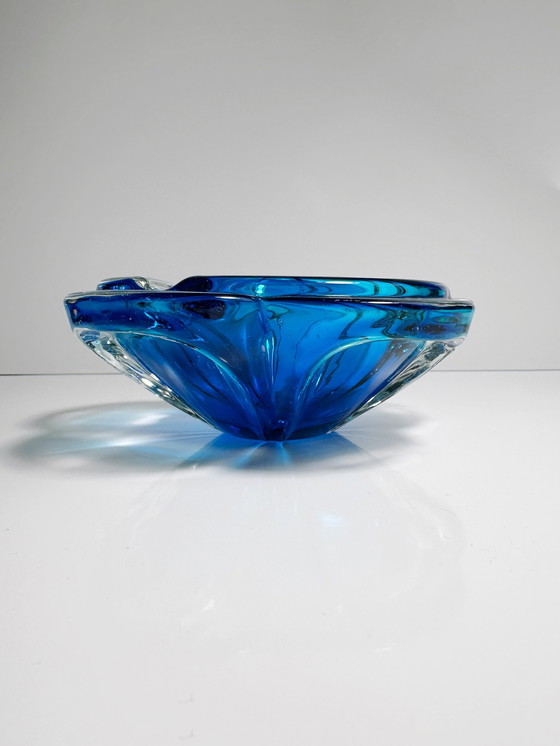 Image 1 of Vintage Cendrier Bohème Coupe Cz Verre Bleu Fleur 60Er 70Er Seguso Cobalt