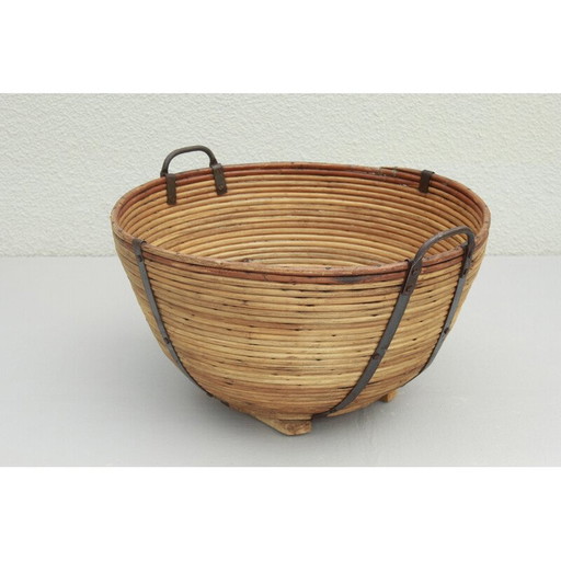 Panier vintage en osier et fer, Allemagne 1950