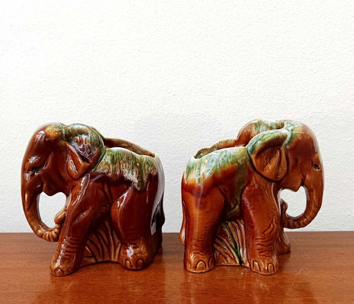 2x Vases Éléphants en Céramique Vintage