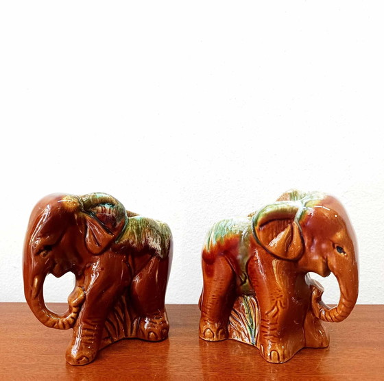Image 1 of 2x Vases Éléphants en Céramique Vintage