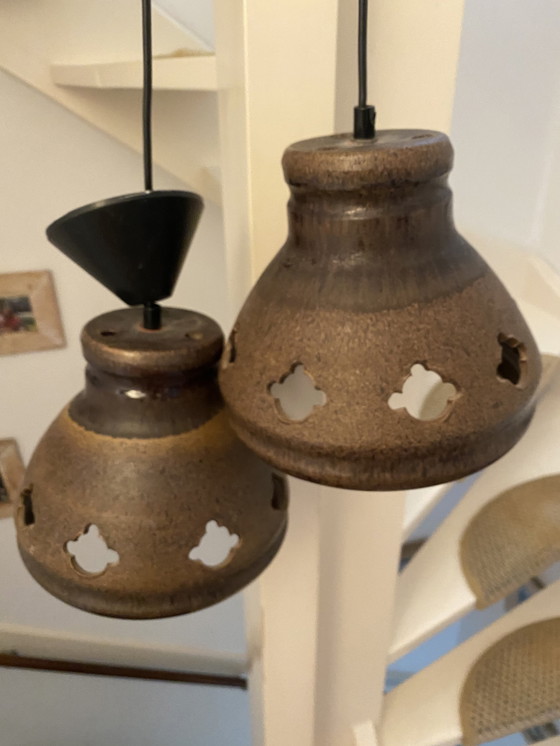 Image 1 of 2 lampes pendantes en poterie Vintage Seventies