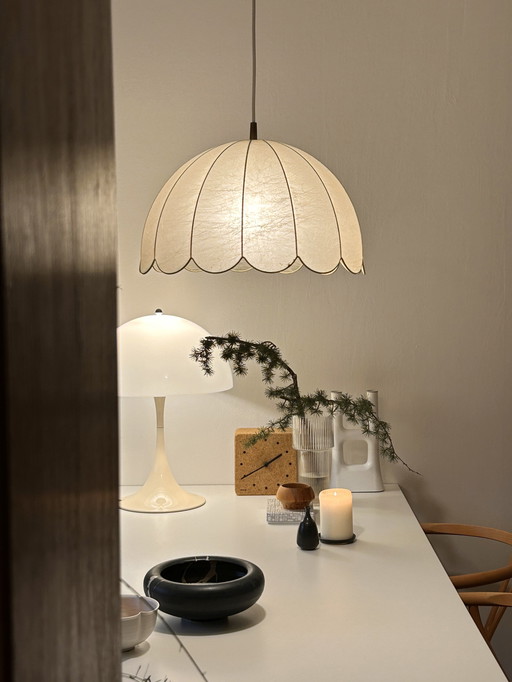 Vintage Goldkant Cocoon Lampe à suspendre Mid Century