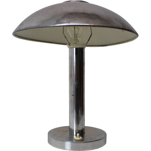 Lampe de table vintage Art Déco chromée Mushroom, Tchécoslovaquie années 1930