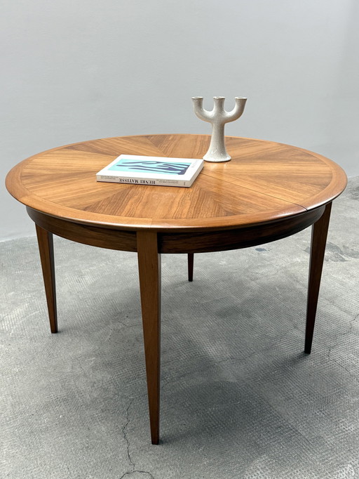 Lübke Table de salle à manger Noyer Rond Extensible 110-160cm, Allemagne 1950s