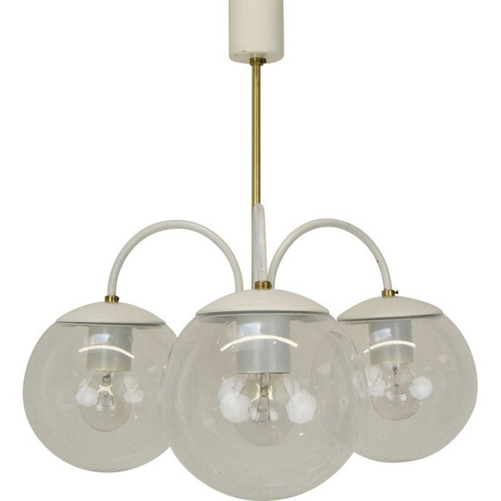 Image 1 of Lustre vintage en verre et laiton de Kamenicky Senov, tchèque 1970