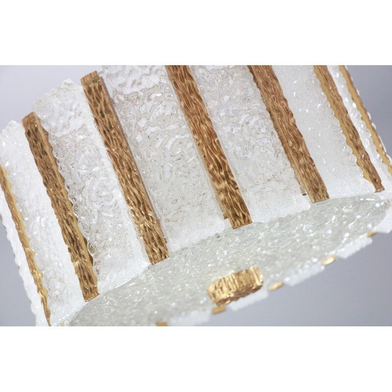 Image 1 of Lustre vintage en verre doré et dépoli de Kalmar Franken Kg, Autriche 1960