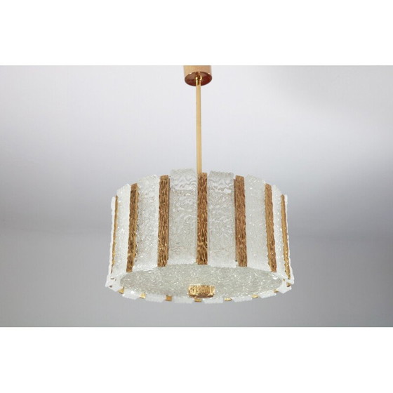 Image 1 of Lustre vintage en verre doré et dépoli de Kalmar Franken Kg, Autriche 1960