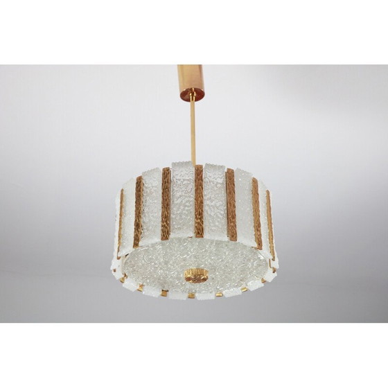 Image 1 of Lustre vintage en verre doré et dépoli de Kalmar Franken Kg, Autriche 1960