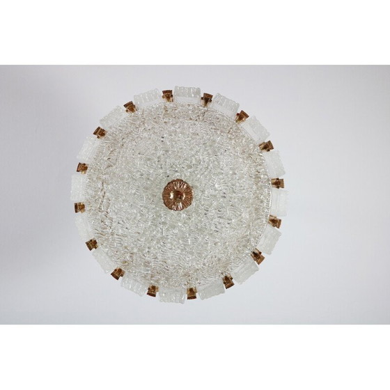 Image 1 of Lustre vintage en verre doré et dépoli de Kalmar Franken Kg, Autriche 1960