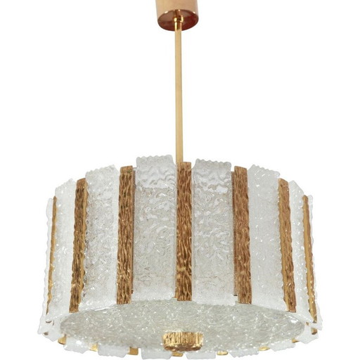 Lustre vintage en verre doré et dépoli de Kalmar Franken Kg, Autriche 1960
