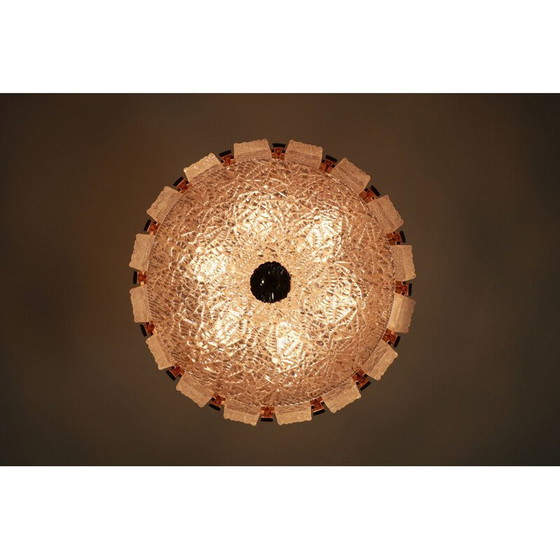 Image 1 of Lustre vintage en verre doré et dépoli de Kalmar Franken Kg, Autriche 1960