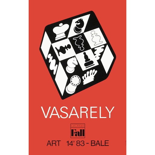 Affiche vintage Red Chess de Victor Vasarely pour George Fall, 1983
