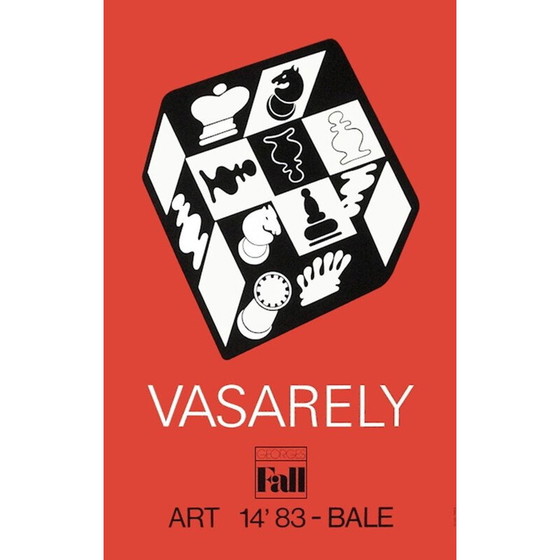 Image 1 of Affiche vintage Red Chess de Victor Vasarely pour George Fall, 1983