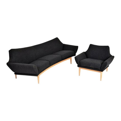 Canapé et chaise en chêne suédois vintage Johannes Andersen Trensums 1960s