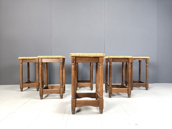 Image 1 of Tabourets de bar en osier vintage - Lot de 6, 1960S